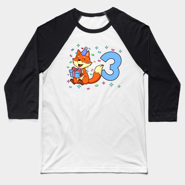 I am 3 with fox - boy birthday 3 years old Baseball T-Shirt by Modern Medieval Design